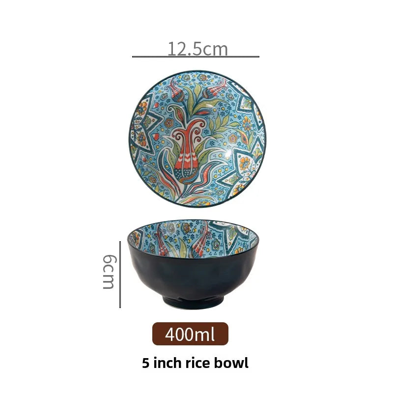 Bohemian Ceramic Rice Bowl Retro Noodle Bowl Kitchen Gift Gulanduo-5inch - Tophatter Daily Deals