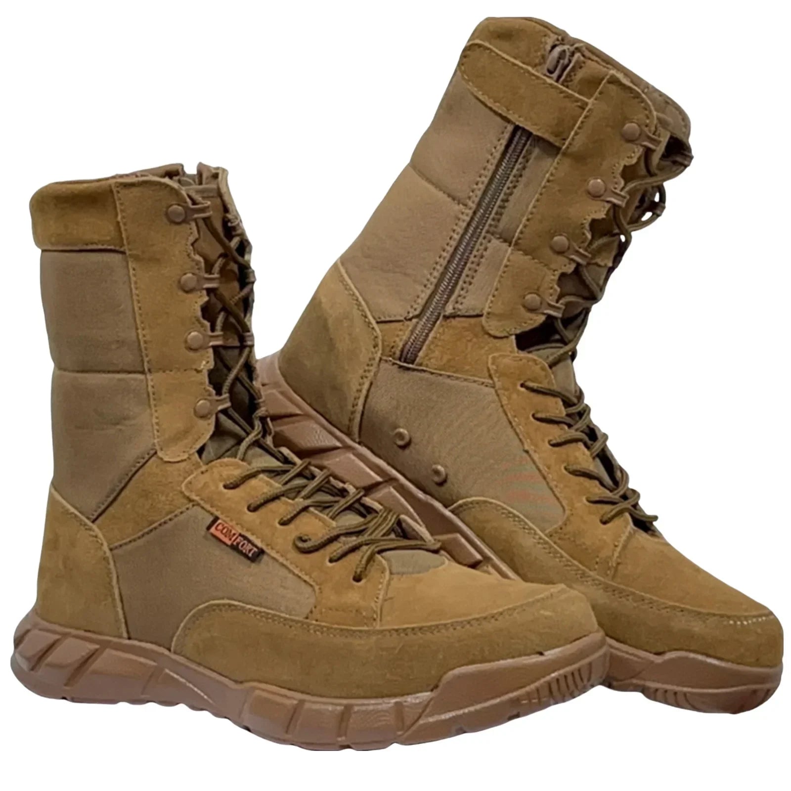 Mens Tactical Mid-Calf Combat Boots (Brown With Zip) Apparel & Accessories > Shoes > Boots - Tophatter Daily Deals