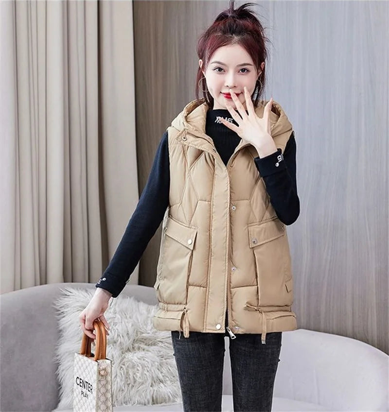 Warm Cozy Women Puffer Vest - Hooded Midlength, Winter - Tophatter Daily Deals