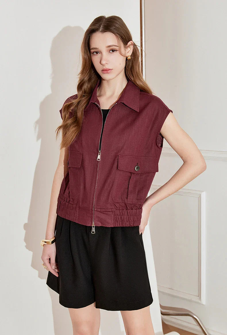 Lightweight Women's Sleeveless Jacket - Linen Cotton, Spring - Tophatter Daily Deals