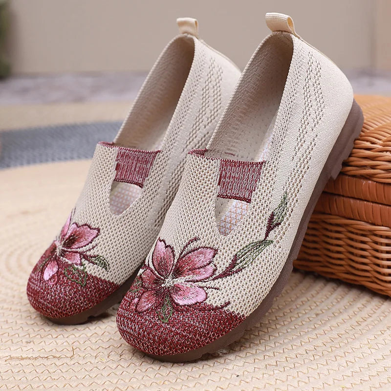 Breathable Women’s Flats - Slip-On Mesh, Embroidered - Tophatter Daily Deals