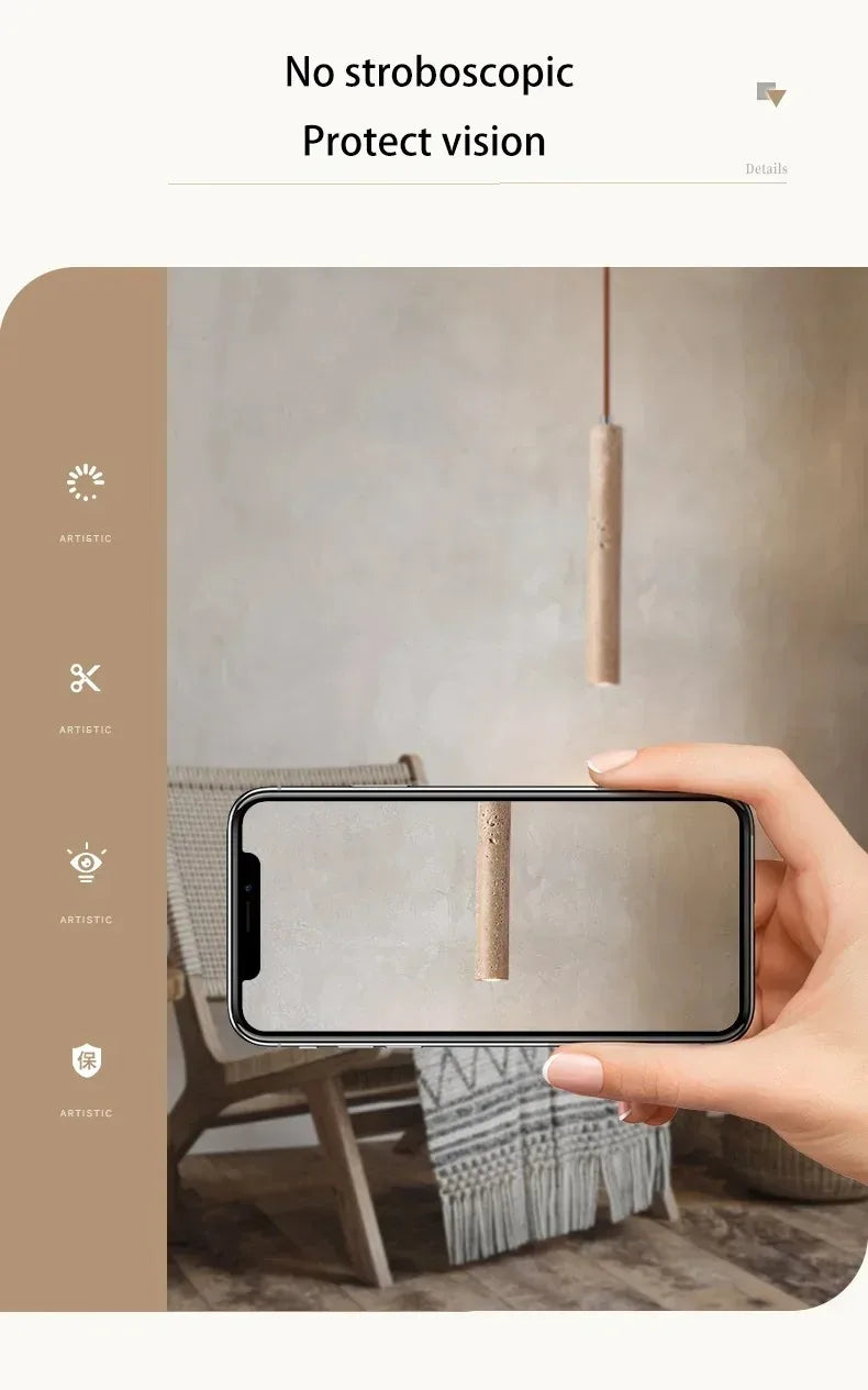 Japandi LED Pendant Lamp Wood Tube Japan Style Bedroom Light - Tophatter Daily Deals
