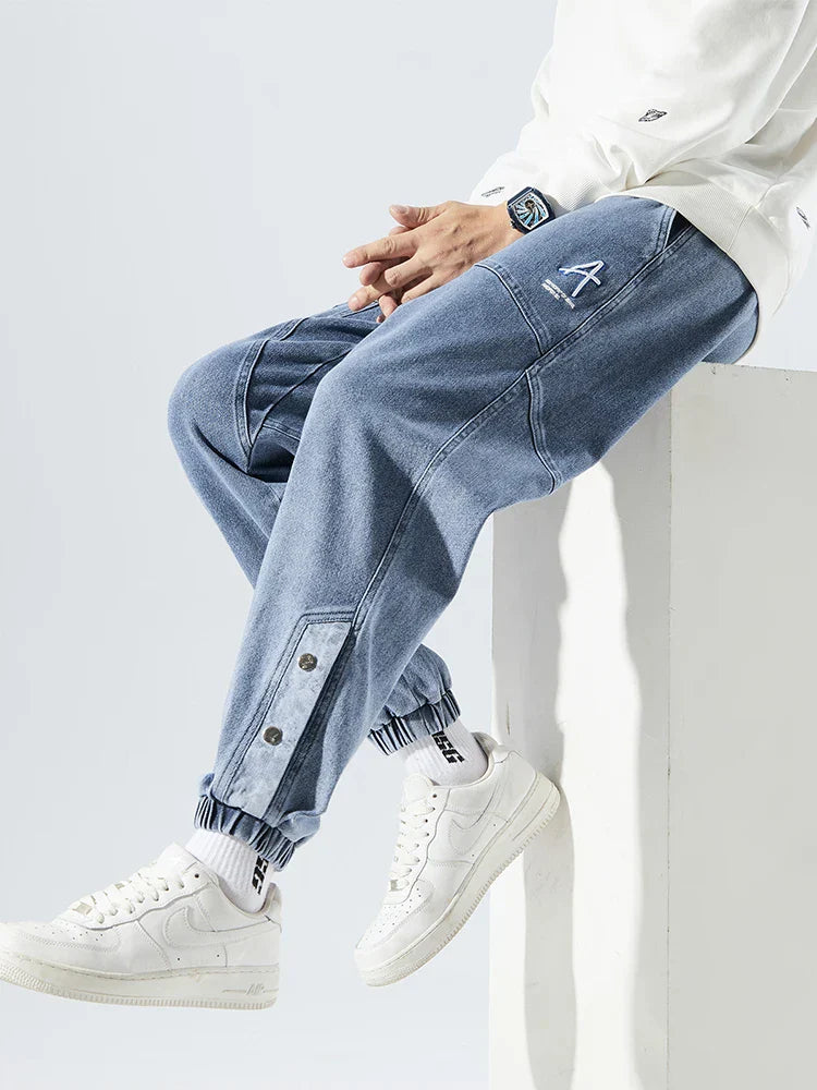 Stretchy Relaxed Men's Denim Joggers - Baggy Tapered, Denim - Tophatter Daily Deals