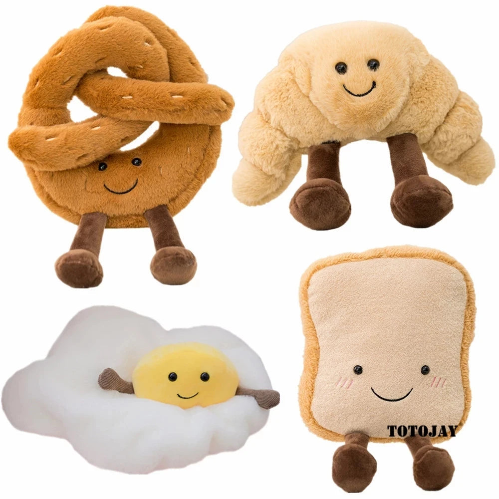 Pretzel Croissant Smiley Face Poached Egg Baguette Bread Plush Toy Food - Tophatter Daily Deals