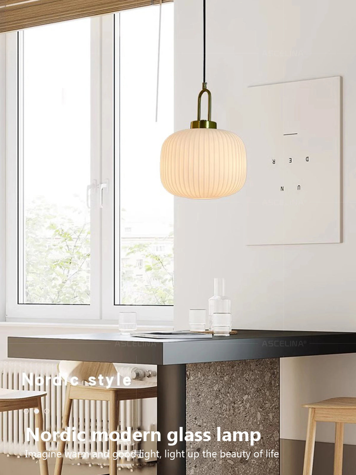 Japandi Glass Pendant Light Japanese Nordic Hanging Lamp Warm - Tophatter Daily Deals