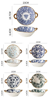 7.5 Inch Japanese Ceramic Noodle Bowl With Handles Blue - Tophatter Daily Deals