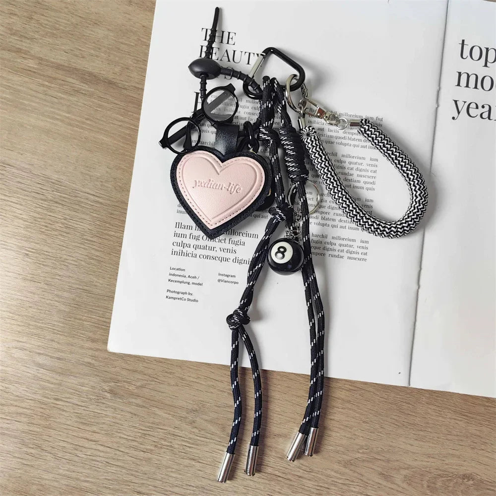 Braid Rope Bag Charm Leather Dachshund Keychain Aesthetic Pink and red - Tophatter Daily Deals