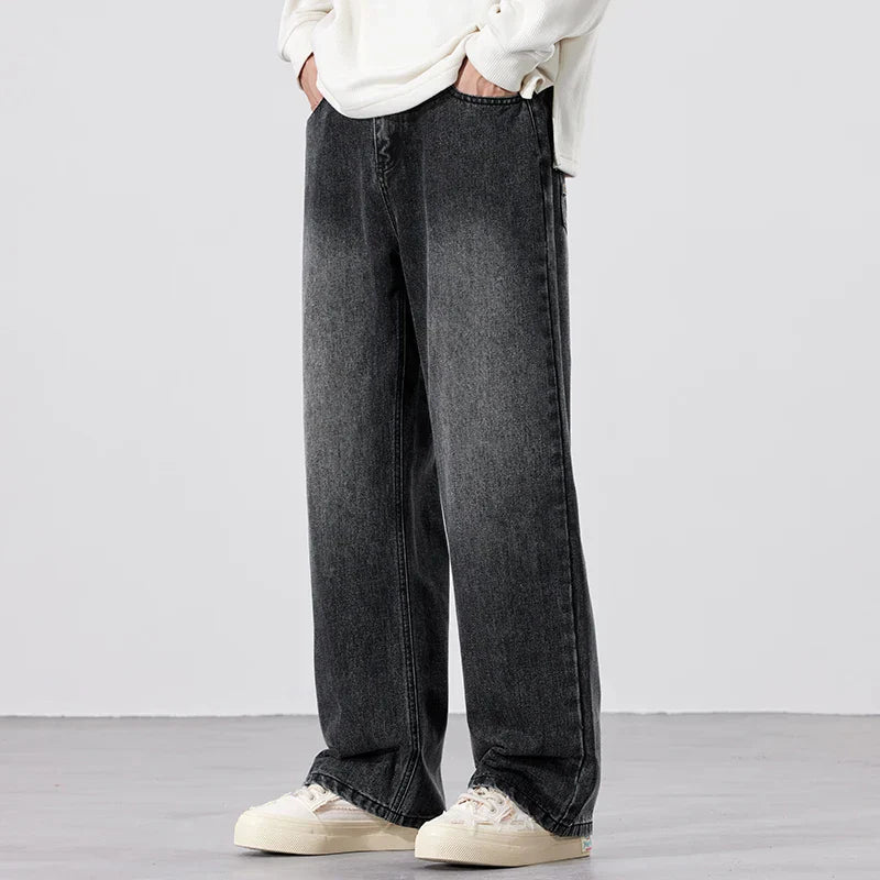 Stretchy Men's Jeans - Baggy Straight Flare, Denim Casual Dark Grey - Tophatter Daily Deals