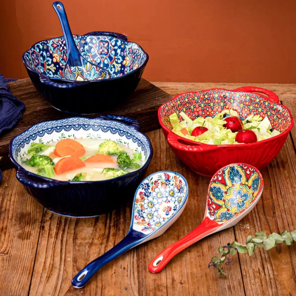 Ceramic Soup Bowl Bohemian Handle Embossed Microwave - Tophatter Daily Deals