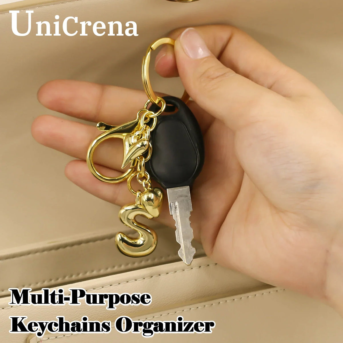 Personalized Keychain Gold Bubble Letter Bag Charm Gift - Tophatter Daily Deals