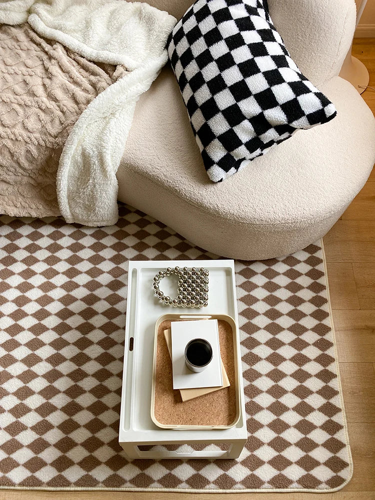 Checkerboard Plush Area Rug Japanese Style Minimalist - Tophatter Daily Deals