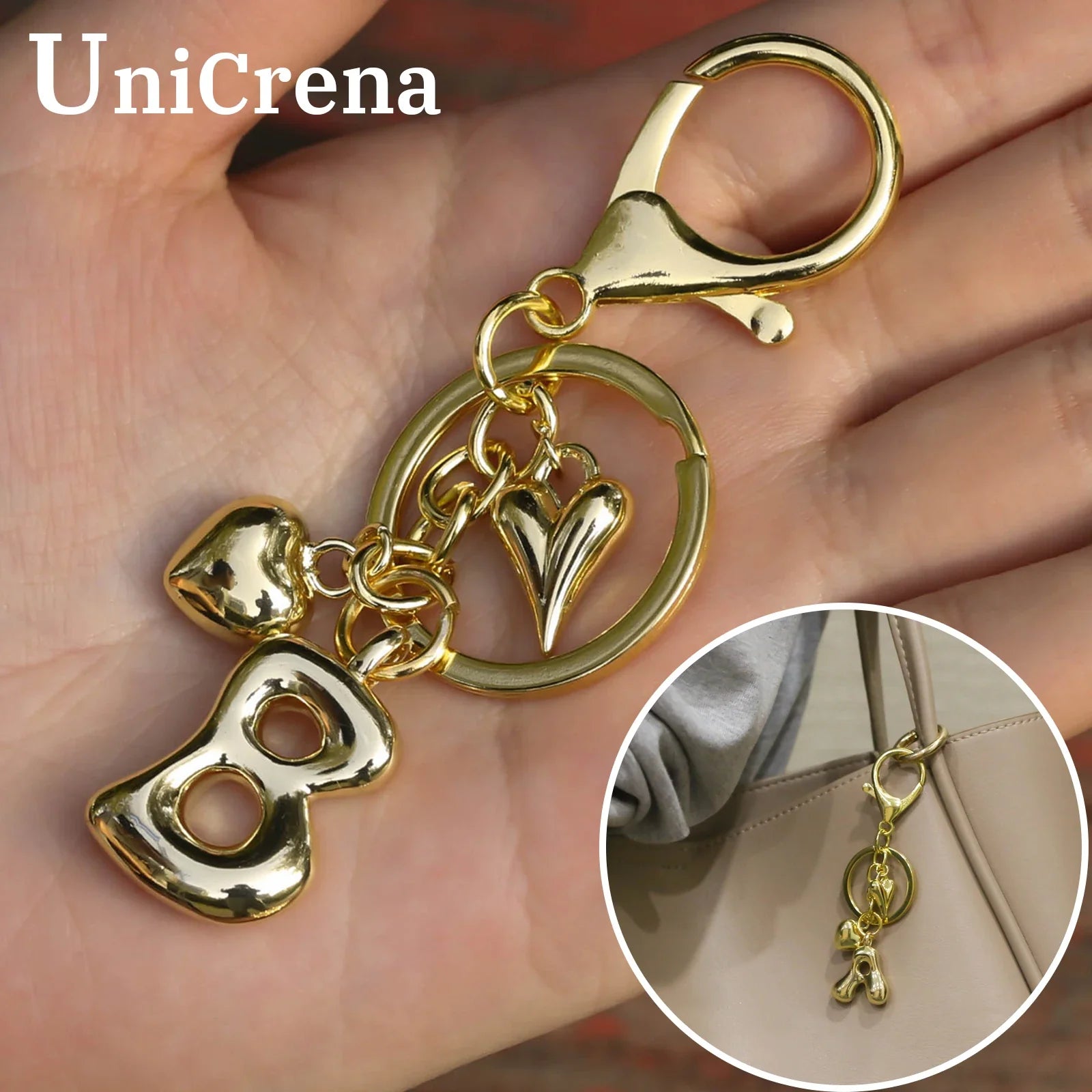 Personalized Keychain Gold Bubble Letter Bag Charm Gift - Tophatter Daily Deals