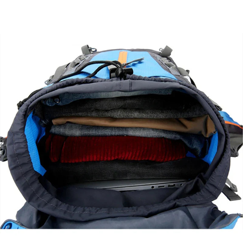 70L Camping Backpack Tear-Resistant Rucksack Blue Backpacks - Tophatter Daily Deals