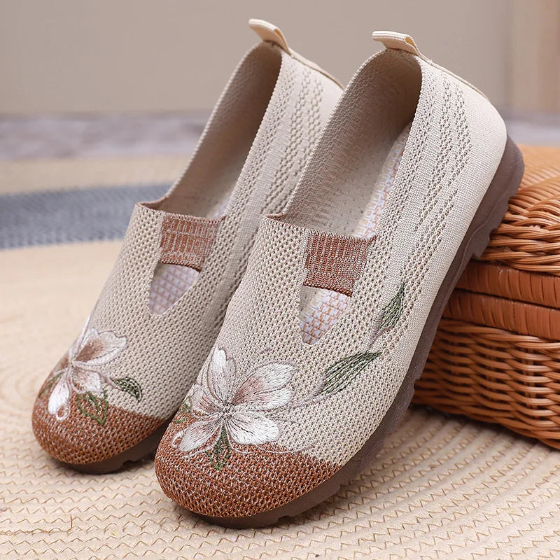 Breathable Women’s Flats - Slip-On Mesh, Embroidered - Tophatter Daily Deals