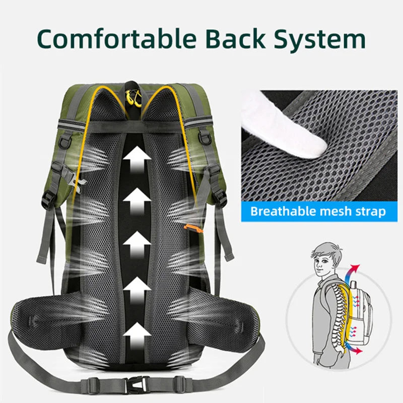 50L Waterproof Travel Backpack Rucksack Black Backpacks - Tophatter Daily Deals