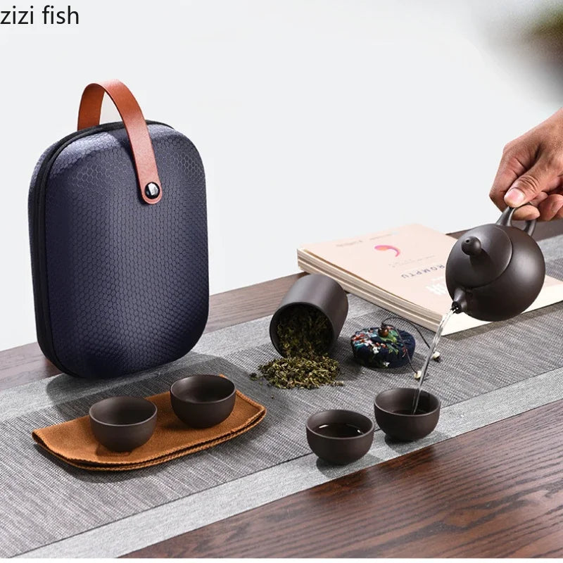 Purple Clay Travel Tea Set Portable Kung Fu Teaware - Tophatter Daily Deals