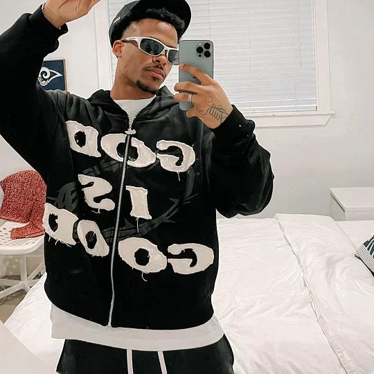 Oversized Unisex Zip-Up Hoodie - Boxy Cut, Knit, Street - Tophatter Daily Deals