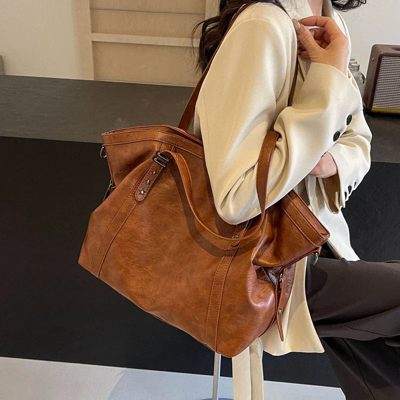 Leather Womens Tote Shoulder Crossbody Bag (Brown) Apparel & Accessories > Handbags, Wallet's & Cases > Handbags > Shopper Bags - Tophatter Daily Deals
