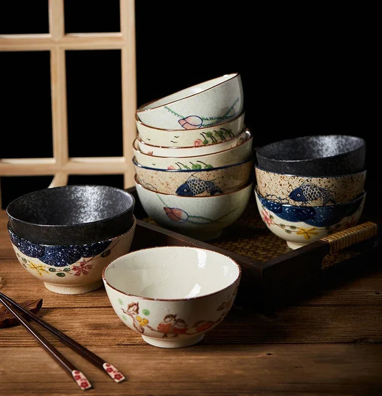 Ceramic 4.5 Inch Japanese Rice Bowl Retro Home Tableware - Tophatter Daily Deals