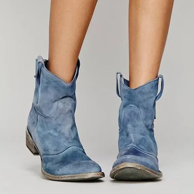 Supportive Women’s Western Ankle Boots – Suede, Everyday Blue - Tophatter Daily Deals