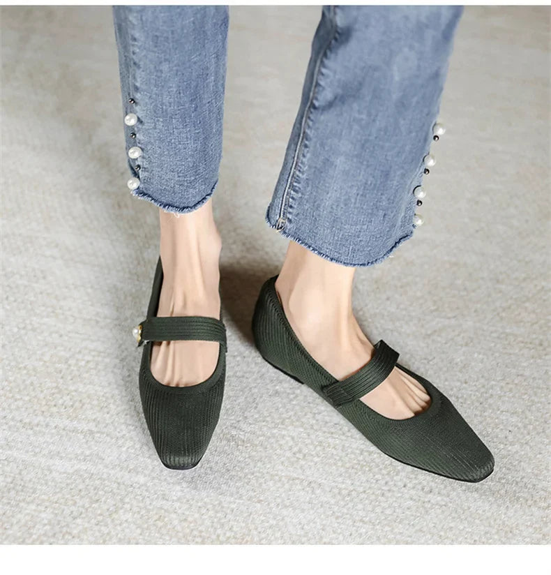 Stretchy Women Mary Jane Flats - Ribbed Knit For Spring - Tophatter Daily Deals