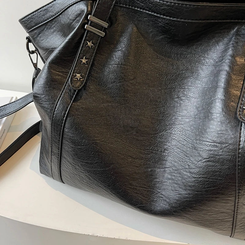 Leather Womens Tote Shoulder Crossbody Bag (Black) Apparel & Accessories > Handbags, Wallet's & Cases > Handbags > Shopper Bags - Tophatter Daily Deals