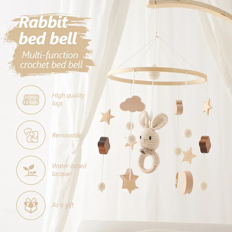 Wooden Rabbit Crib Mobile Newborn Sensory Toys Soft - Tophatter Daily Deals