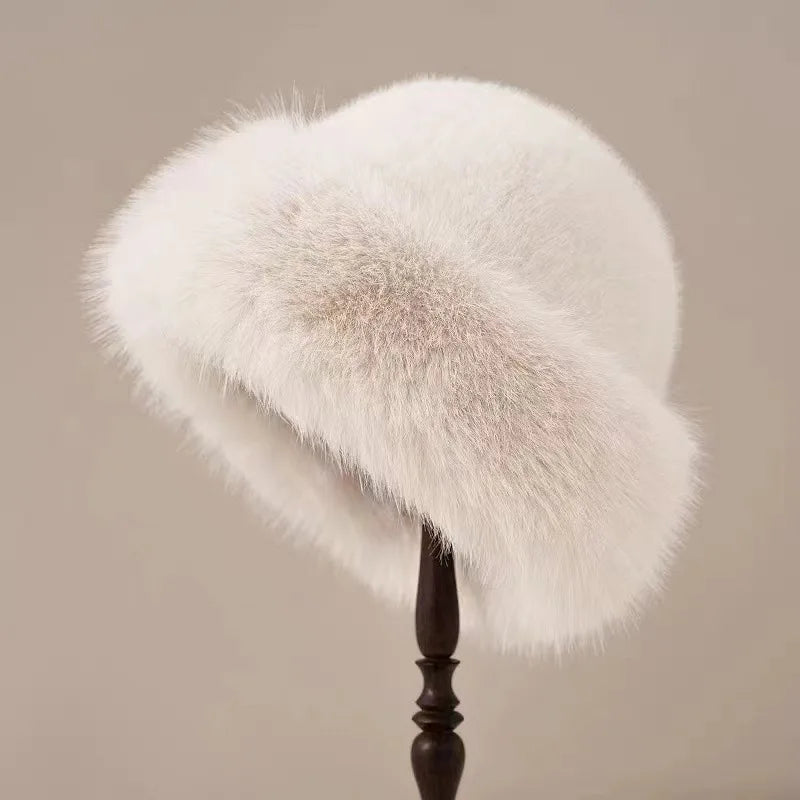 Insulating Women's Faux Fur Winter Hat - Rolled Brim, Plush Wit - Tophatter Daily Deals