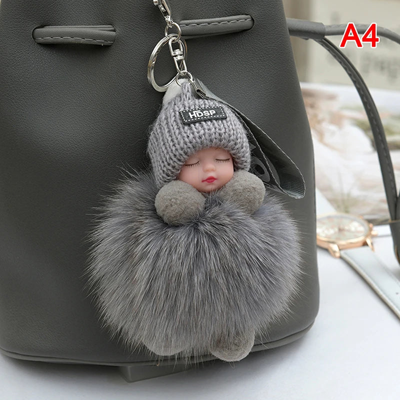 Pompom Sleeping Baby Keychain Plush Bag Charm Cute Gift A4 - Tophatter Daily Deals