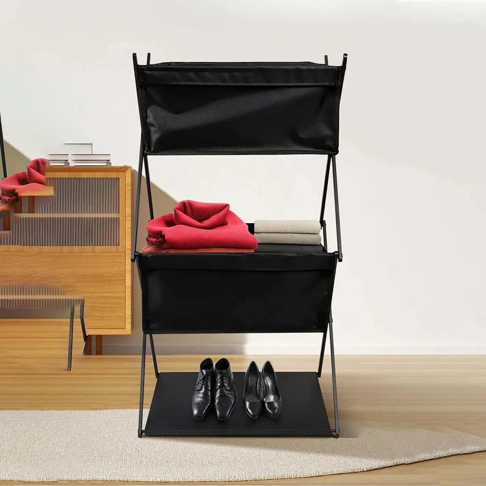 3-Tier Folding Camping Storage Rack Organizer Black Camp Furniture - Tophatter Daily Deals