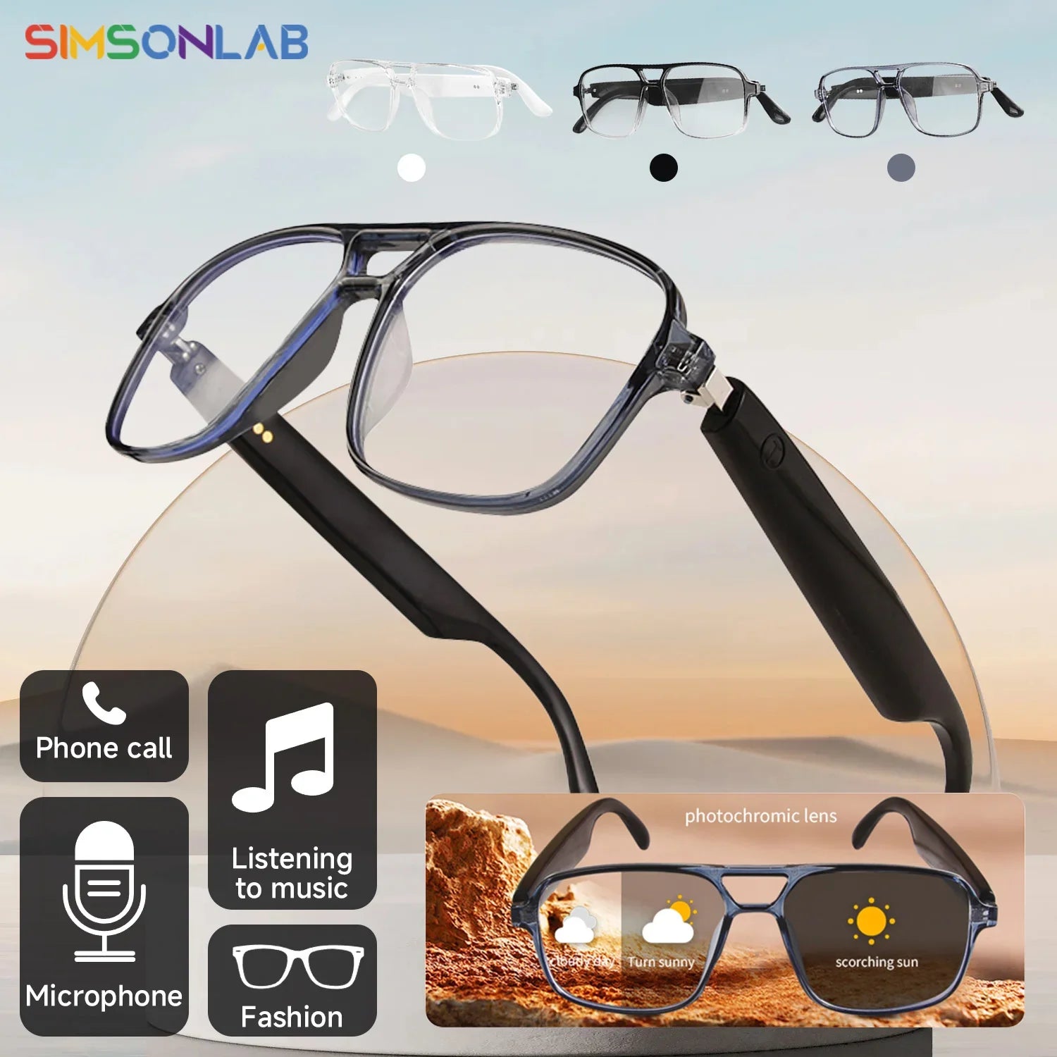 Smart Bluetooth Photochromic Sunglasses With Audio Mic - Tophatter Daily Deals