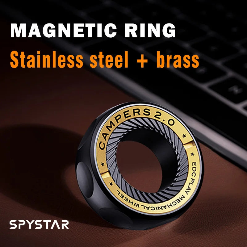 Magnetic Ratchet Fidget Ring Stainless Steel EDC Gift Black-B - Tophatter Daily Deals