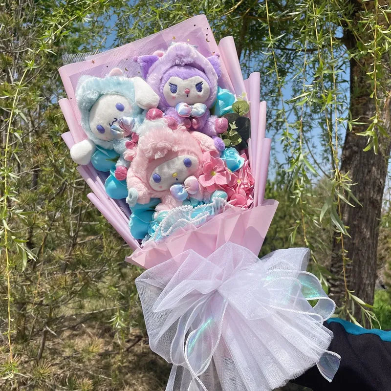 Sanrio Friends Mixed Plush Bouquet My Melody Kuromi Cinnamoroll Hello Kitty Sanrio Friends x Pastel Flowers - Tophatter Daily Deals