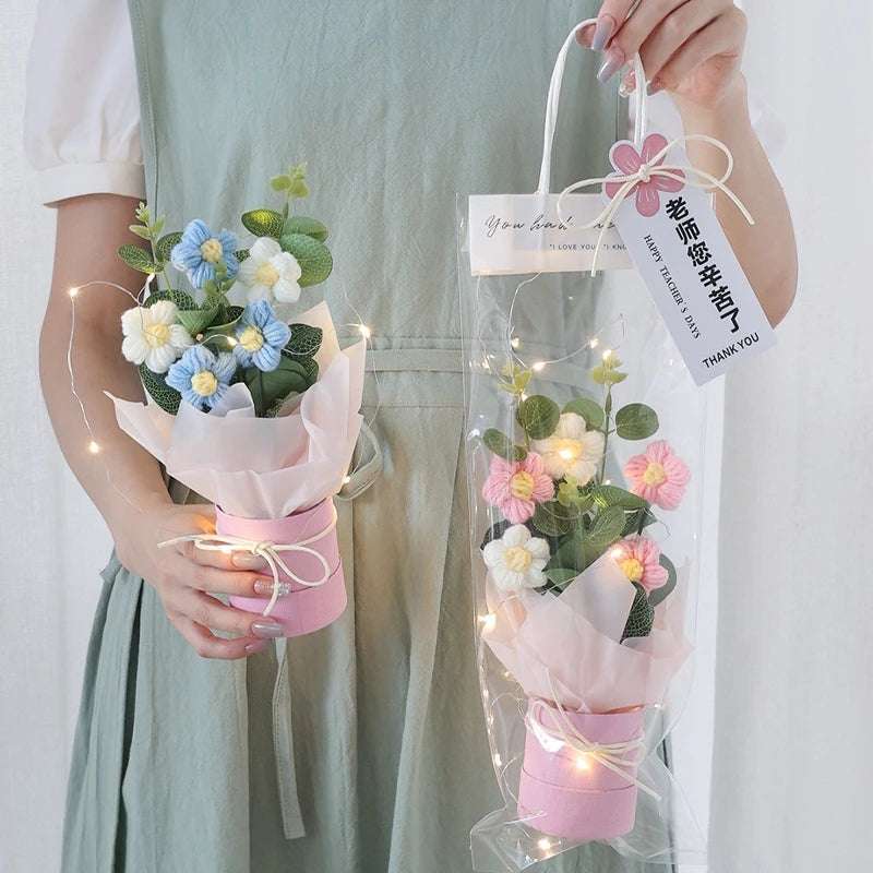 Flower Crochet Handmade Knitted Bouquet Flowers - Tophatter Daily Deals