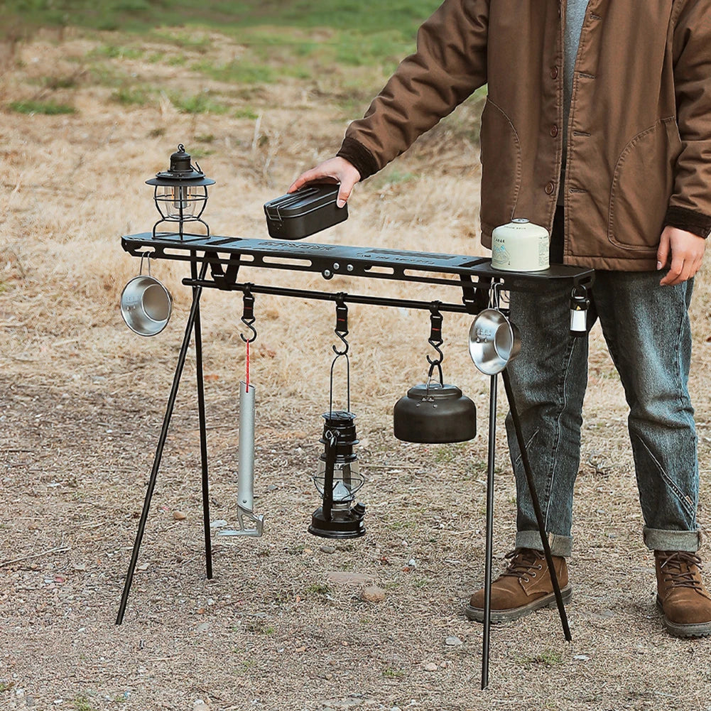 Foldable Camping Tripod Top Plate Rack Black Camp Furniture - Tophatter Daily Deals
