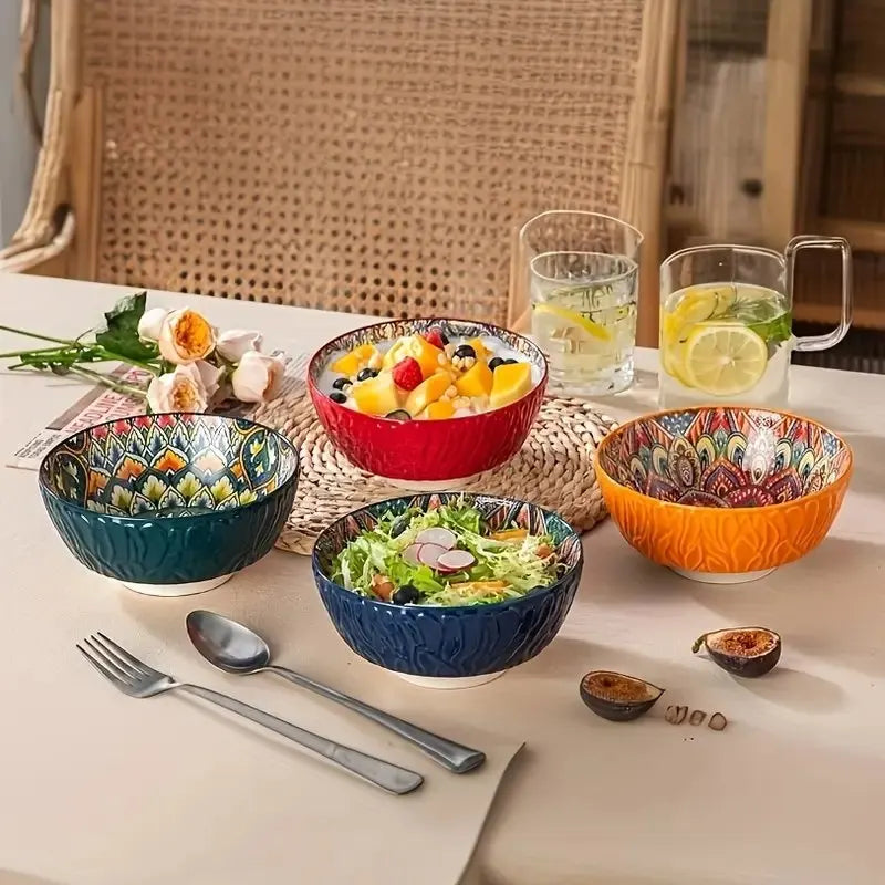 Bohemian Ceramic Bowls Set Floral Serving Bowls Versatile - Tophatter Daily Deals