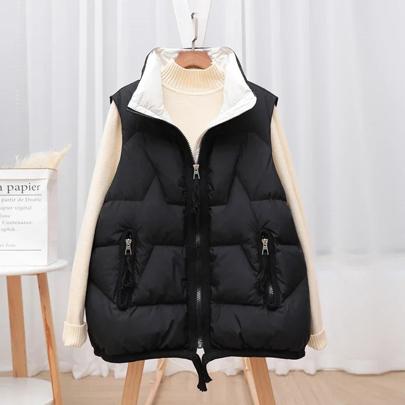 Lightweight Women’s Puffer Vest - Short Relaxed, Duck Down Black - Tophatter Daily Deals