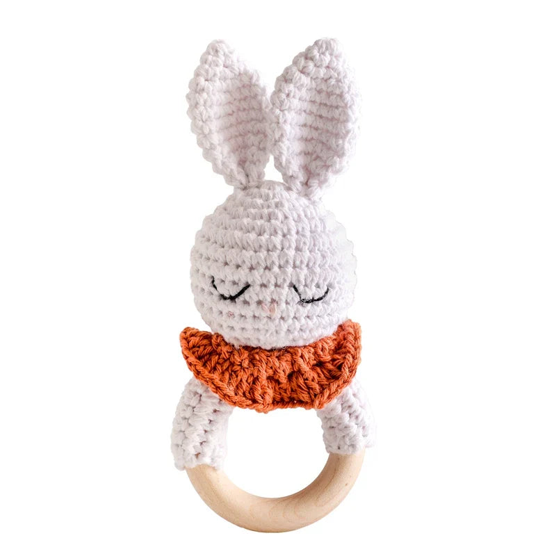 Crochet Bear Teether Rattle Ring Newborn Sensory Toys Bunny - Tophatter Daily Deals