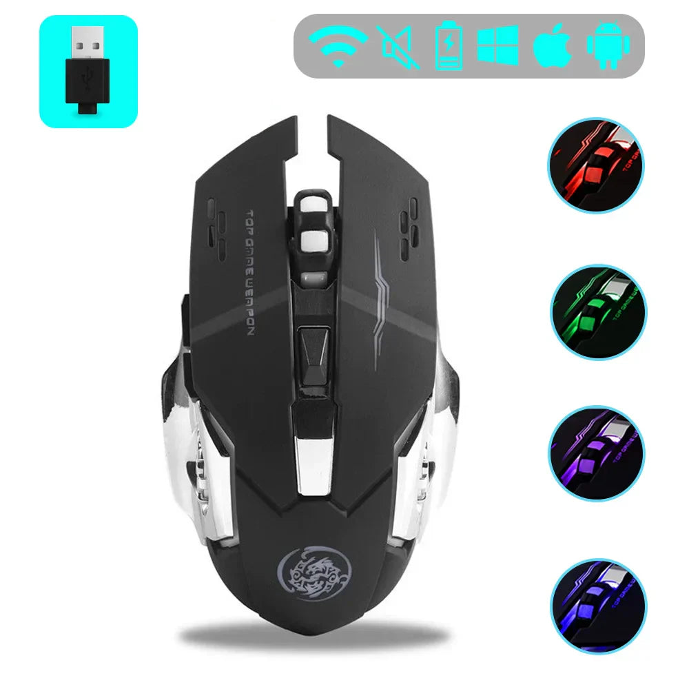 Wireless Gaming Mouse Rechargeable Silent RGB Backlight black 2.4G - Tophatter Daily Deals
