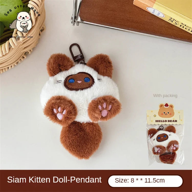 Plush Cat Keychain Cute Rabbit Fur Bag Charm Gift Decor Kitten pendant 1 - Tophatter Daily Deals