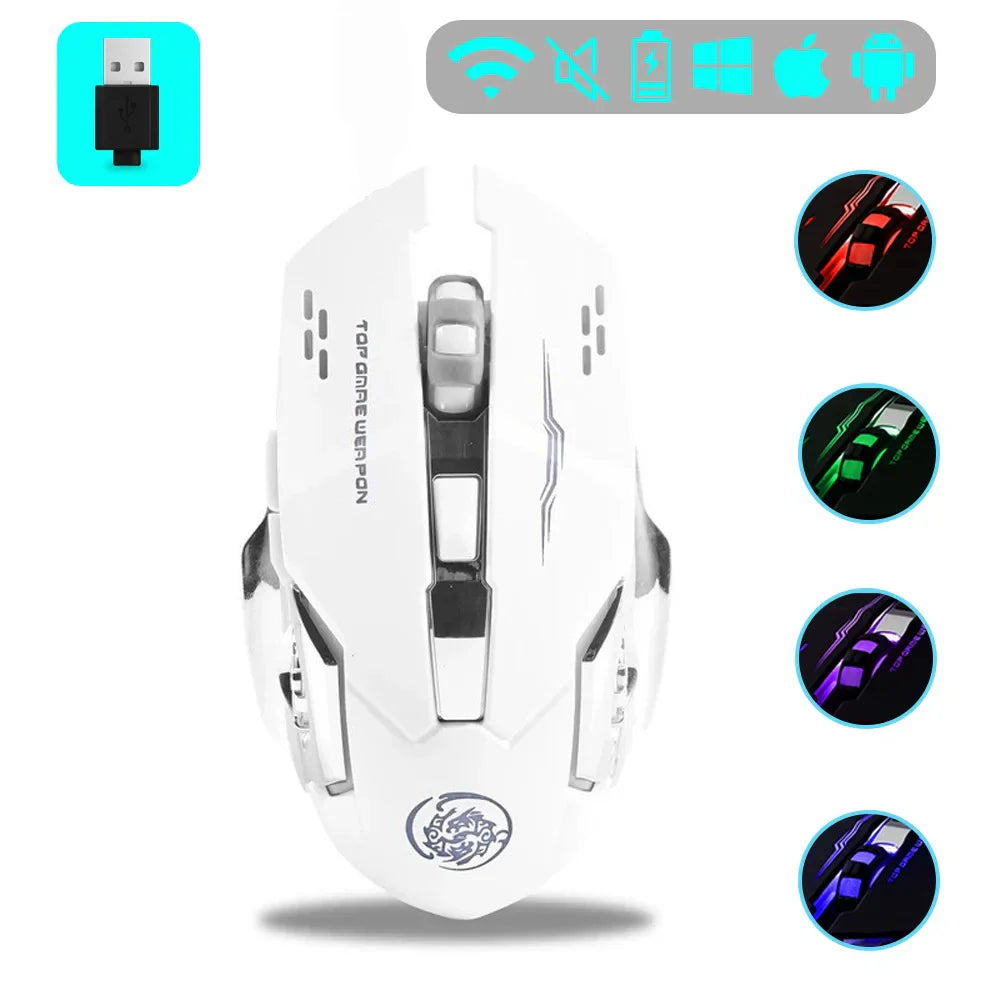 Wireless Gaming Mouse Rechargeable Silent RGB Backlight White 2.4G - Tophatter Daily Deals