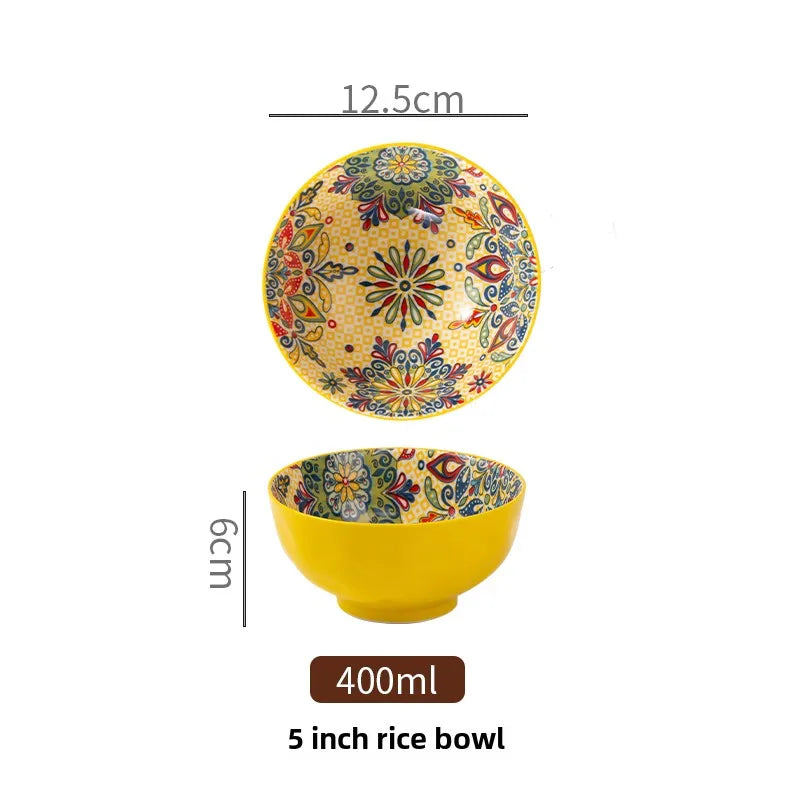 Bohemian Ceramic Rice Bowl Retro Noodle Bowl Kitchen Gift Miluosun-5inch - Tophatter Daily Deals
