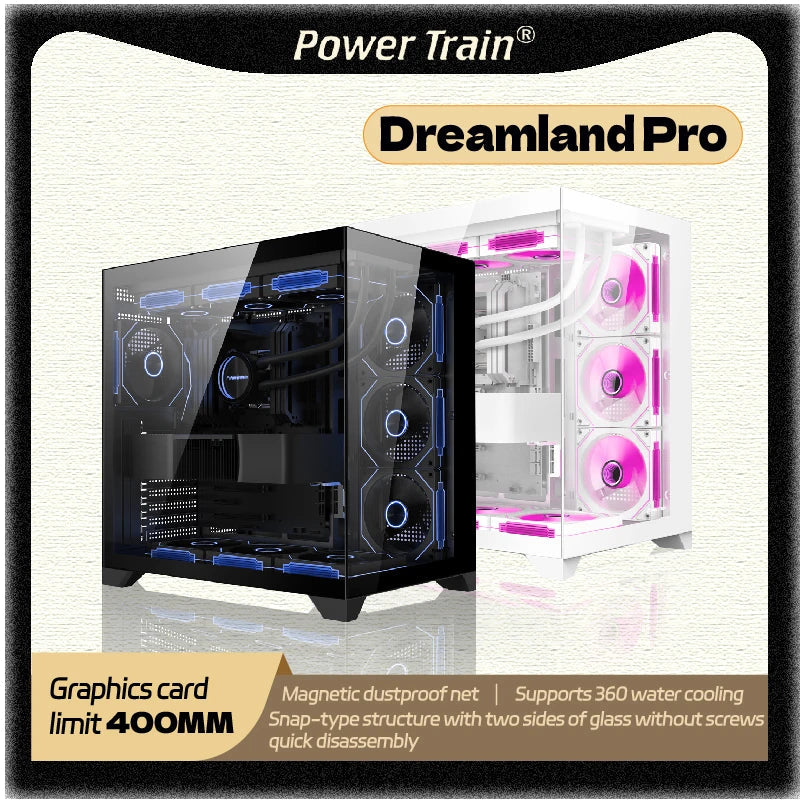 Gaming PC Case Dreamland Pro ATX Dual Glass 360mm Chassis - Tophatter Daily Deals
