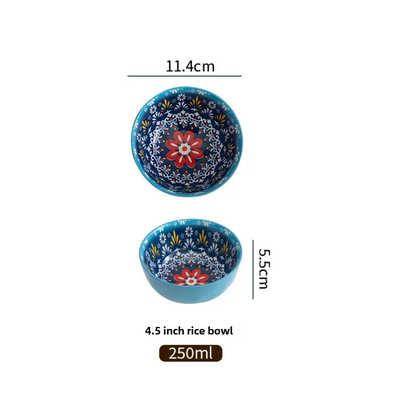Bohemian Ceramic Rice Bowl Retro Noodle Bowl Kitchen Gift Gulixian-4.5inch - Tophatter Daily Deals
