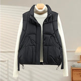 Warm Women's Puffer Vest - Quilted High Collar, Polyester Black - Tophatter Daily Deals