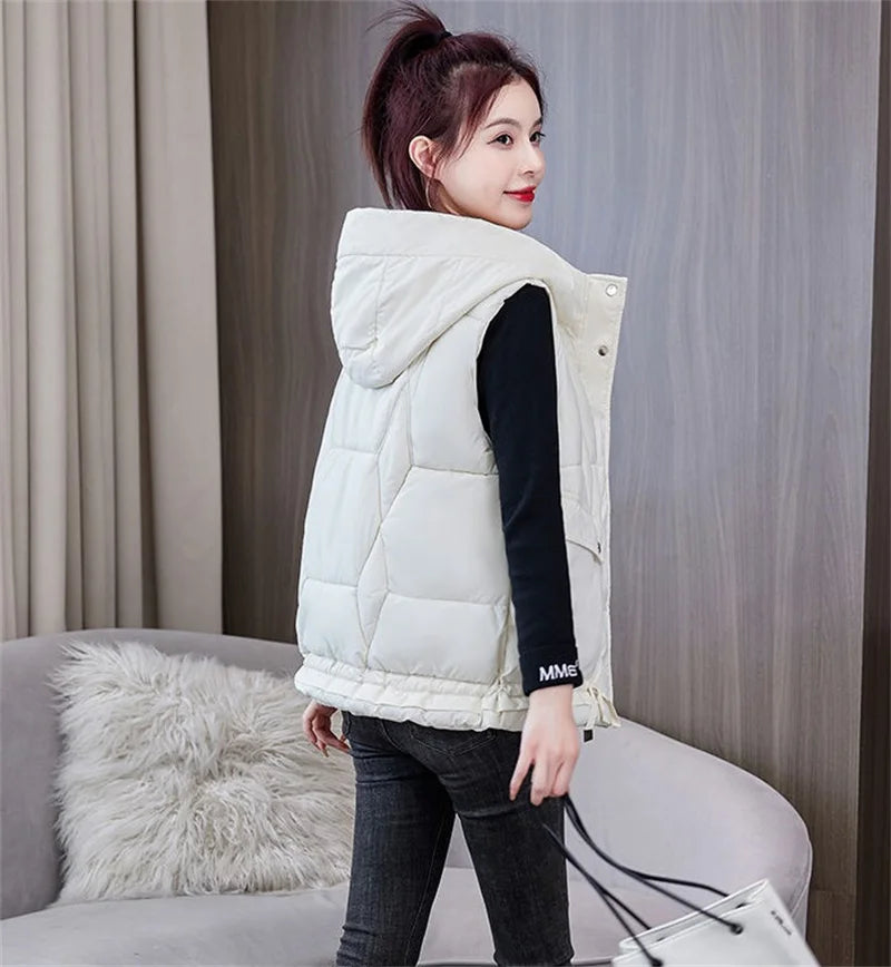 Warm Cozy Women Puffer Vest - Hooded Midlength, Winter - Tophatter Daily Deals