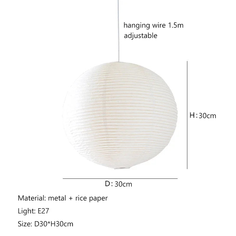 Japandi Pendant Lamp Wabi Sabi Rice Paper Round LED Dimmable D30 - Tophatter Daily Deals