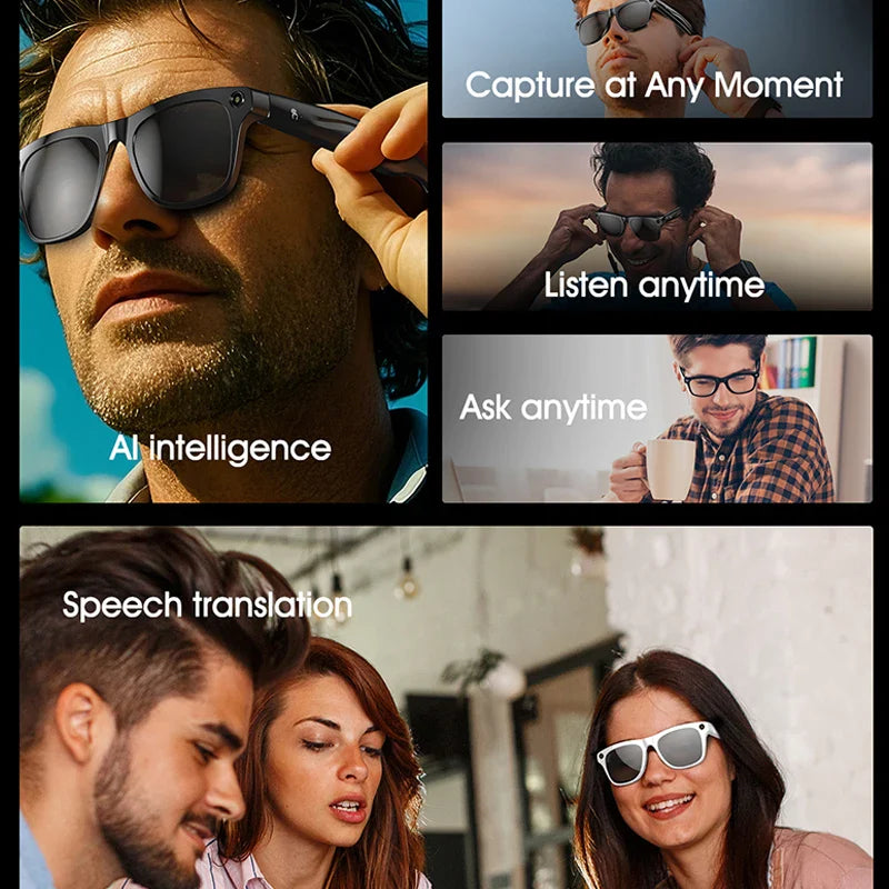 Smart AI Camera Glasses Bluetooth Call Voice Assistant - Tophatter Daily Deals