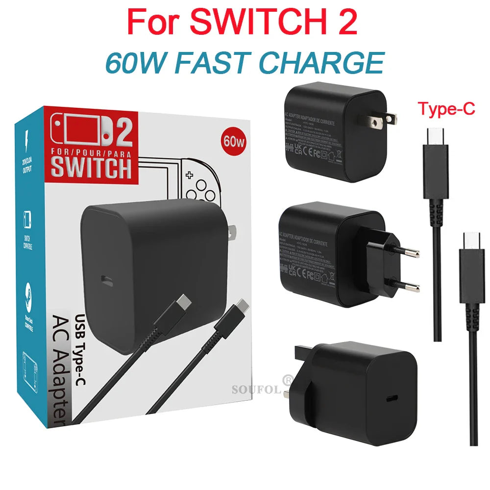 60W USB C Fast Charger Cube With EU US UK Plugs For Switch2 - Tophatter Daily Deals