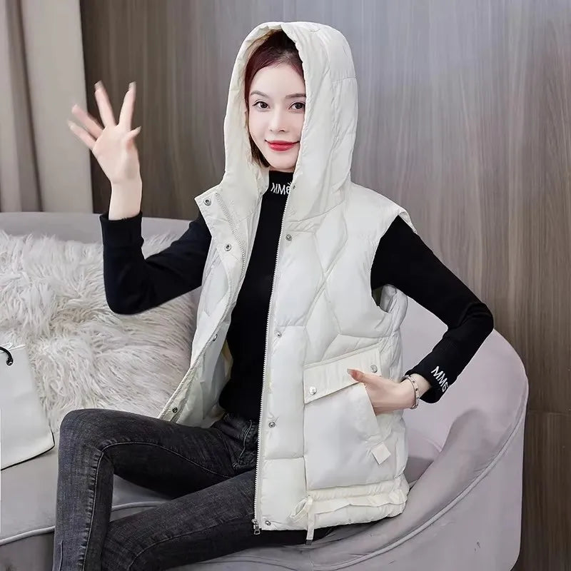 Warm Cozy Women Puffer Vest - Hooded Midlength, Winter - Tophatter Daily Deals
